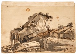 Venetian school of the XVIII century - Mountain landscape with a cliff