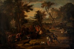 Nordic school of the XVII century - Hunting scene in a wooden landscape