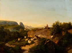 Andreas Markò (1824 - 1895) - Paesaggio con pastorella e gregge