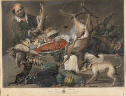 The larder - British coloured print representing a painting of Maarten de Vos