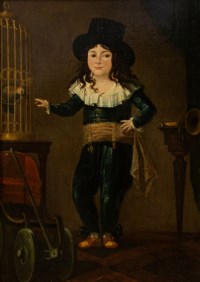 Scuola francese del XVIII secolo - Bimbo con uccellino in gabbia