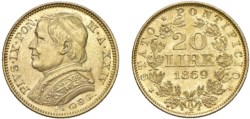PIO IX (1846-1870) - 20 lire 1869, anno XXIV
