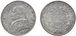 PIO IX (1846-1870) - 1 lira 1866, anno XXI, busto medio