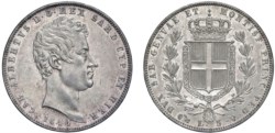 CARLO ALBERTO (1831-1849) - 5 lire 1844, Genova