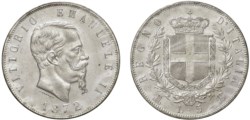 VITTORIO EMANUELE II (1861-1878) - 5 lire 1872, Milano
