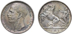 VITTORIO EMANUELE III (1900-1943) - 10 lire 1927, una rosetta<br>Argento - 10,02 gr.
