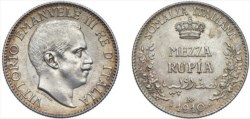 VITTORIO EMANUELE III - Somalia (1909-1925) - 1/2 rupia 1910