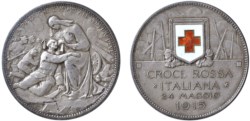 VITTORIO EMANUELE III, Medaglie-monete emesse a favore della Croce Rossa Italiana - Gettone di guerra da 2 lire, 1915