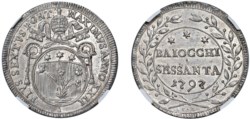 PIO VI, Giovanni Angelo Braschi (1775-1799) - 60 baiocchi ridotto 1797, an. XXII, Roma