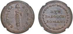 PRIMA REPUBBLICA ROMANA (1798 - 1799) - 2 baiocchi, XV tipo, Roma<br>Rame - n.d.