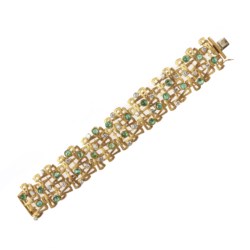 Gold, diamond and emerald bracelet, circa 1970