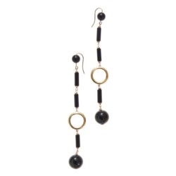 Pair of gold and onyx pendant earrings