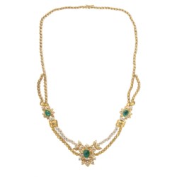 Gold, emerald, diamond and yellow gemstone necklace