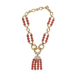 Two colour gold, diamond and coral necklace