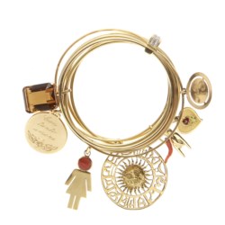 Gold and charm bangle bracelet