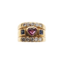 18kt yellow gold, ruby, sapphire and diamond ring