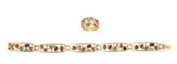 18kt yellow gold and coloured gemstone demi parure