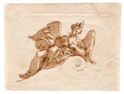 Artista veneto del secolo XVIII - Disegno preparatorio per fregio con angelo