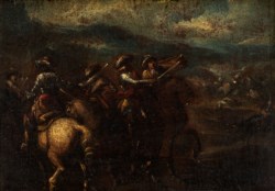 Scuola italiana del secolo XVII - Scena di battaglia con cavalieri