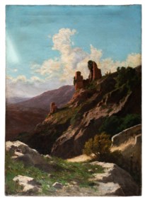Scuola del secolo XIX - Paesaggio montano con rovine