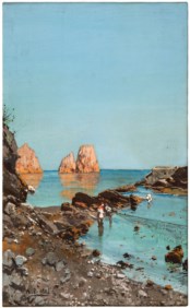 Attilio Pratella (1856 - 1949) - Veduta di Capri con pescatori