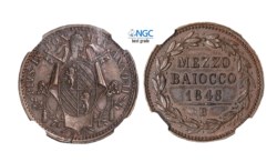 PIO IX (1849-1870) - Mezzo Baiocco 1848 II (I° tipo), Bologna
