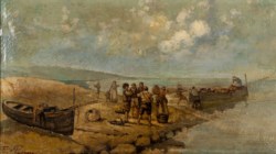 Painter of the end of the XIX century - Coastal landscape with fishermen