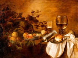 Dutch school of the XIX century - Still life with fruits, glasses and plates