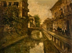 Emanuele Ferrazzi (XX) - Couple of paintings representing views of Navigli in Milan