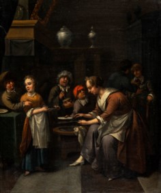 Dutch school of the XVII century - Interior animated scene with figures