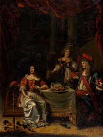 Nordic school of the XVIII century - Palace interior with a knight and two ladies