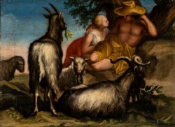 Italian school of the XVIII century - Rural scene with shepherds and goats