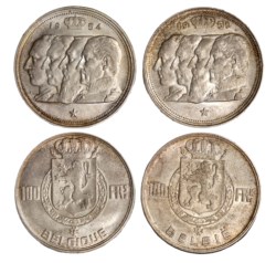 BELGIO - BALDOVINO I (1951-1993), lotto 2 monete da 100 franchi (1951 e 1954)
