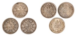 GERMANIA - IMPERO (1888-1918) - Lotto 3 monete da 1/2 mark