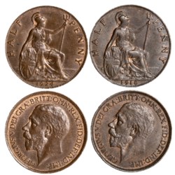 GRAN BRETAGNA - GIORGIO V (1910-1936) - Lotto 2 monete da 1/2 penny (1918 e 1924)