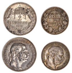 UNGHERIA - FRANCESCO GIUSEPPE (1848-1916), lotto 2 Korona e 1 korona