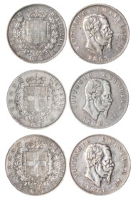 VITTORIO EMANUELE II (1861-1878) - Lotto 3 monete da 5 lire (1869 M, 1870 M, 1871 M)