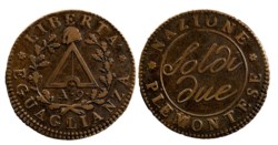 TORINO - REPUBBLICA PIEMONTESE (1798-1799) - 2 soldi, anno IX