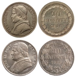PIO IX (1846-1870) - Lotto 2 monete da 20 baiocchi