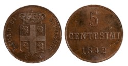 CARLO ALBERTO, monetazione per la Sardegna (1831-1849) - 5 centesimi 1842
