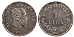 VITTORIO EMANUELE II (1861-1878) - 1 lira valore 1863, Milano