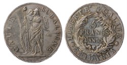 TORINO - REPUBBLICA SUBALPINA (1800-1802) - 5 franchi, anno 10
