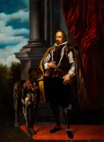 Antonio Maria Vassallo (Genoa, 1620 - Milan, 1664)  - Portrait of notable with dog