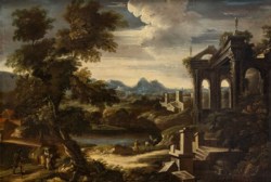 Neapolitan school of the XVII century - Landscape with architectural ruins