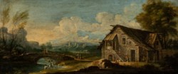 Domenico Pecchio (Casaleone, May, 20th 1687 - Verona, April, 14th 1760) - Landscape with farmhouse