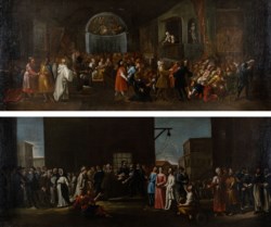 Venetian school of the XVIII century - Pair of paintings, Sermon and Confession
