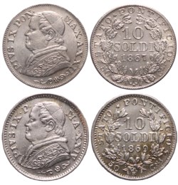 ROMA - PIO IX (1846-1870) - Lotto 2 monete da 10 soldi (1867 e 1869)