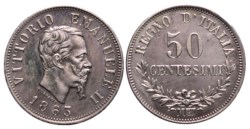 VITTORIO EMANUELE II, Re d'Italia (1861-1878) - 50 centesimi 1863, Milano