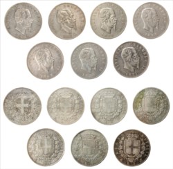 VITTORIO EMANUELE II, Re d'Italia (1861-1878) - Lotto 7 esemplari di 5 lire