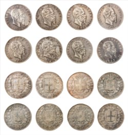 VITTORIO EMANUELE II, Re d'Italia (1861-1878) - Lotto 8 esemplari di 5 lire